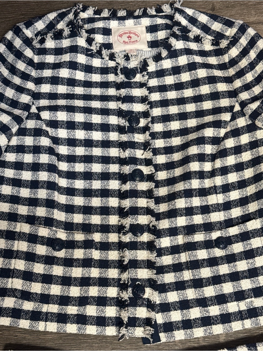 Brooks Brothers Red Fleece Navy White Gingham Tweed Skirt Suit Set Size 10 - Picture 5 of 11